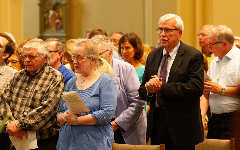 Massgoers worship inside St. Bonaventure Chapel