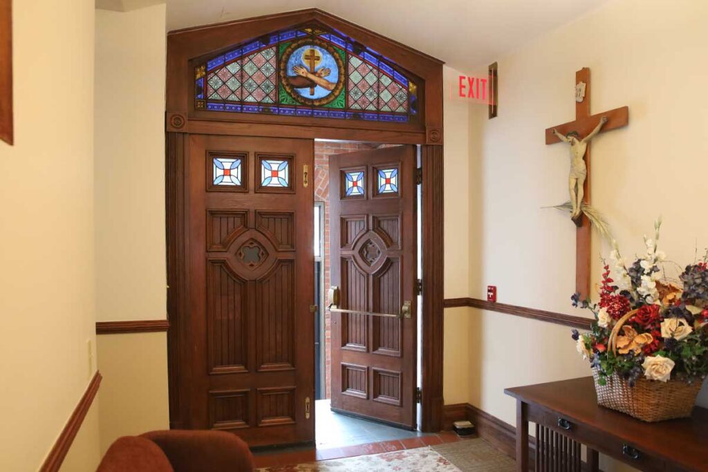 The front door of St. Bonaventure Monastery, where Blessed Solanus Casey would answer the door as the Porter of St. Bonaventure