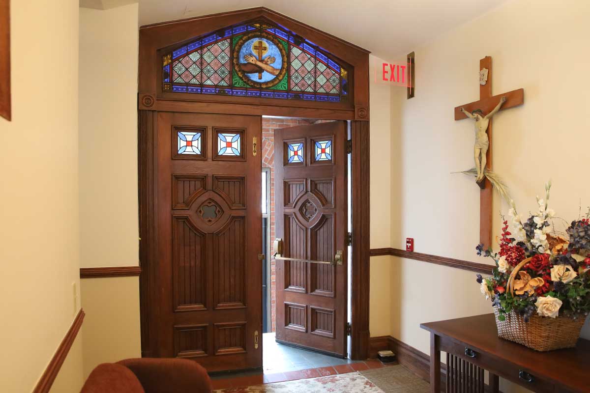 The front door of St. Bonaventure Monastery, where Blessed Solanus Casey would answer the door as the Porter of St. Bonaventure