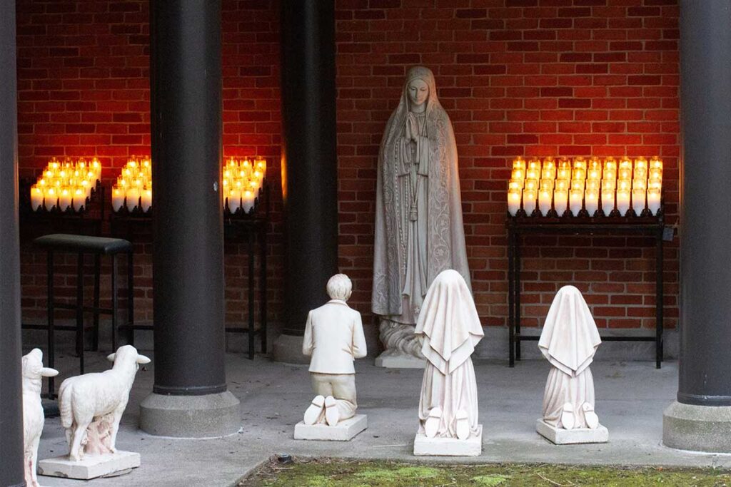Solanus Casey Center temporary votive chapel and statue of our Lady of Fatima