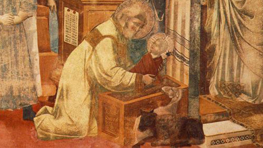 Painting by Giotto depicting St. Francis places the child Jesus in the creche at Greccio.